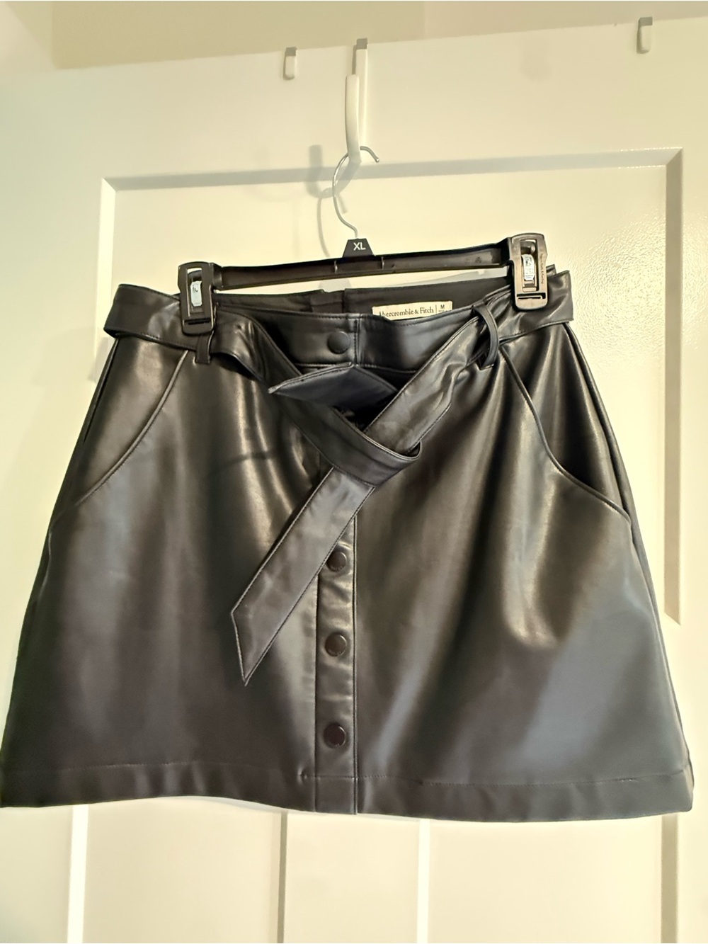 Abercrombie & Fitch Black Faux Leather Tie-Belt Mini Skirt